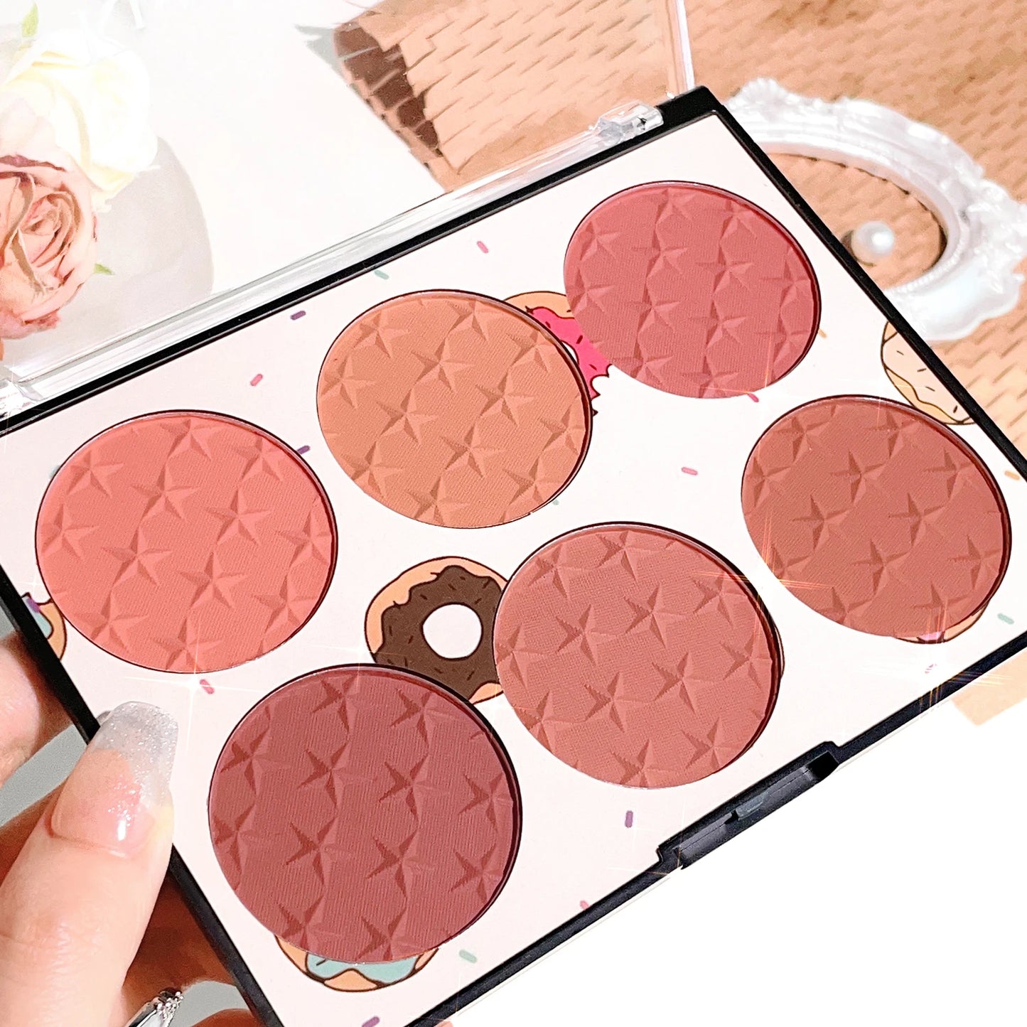 Six-Color Blush Palette – Waterproof Matte & Pearl Shades