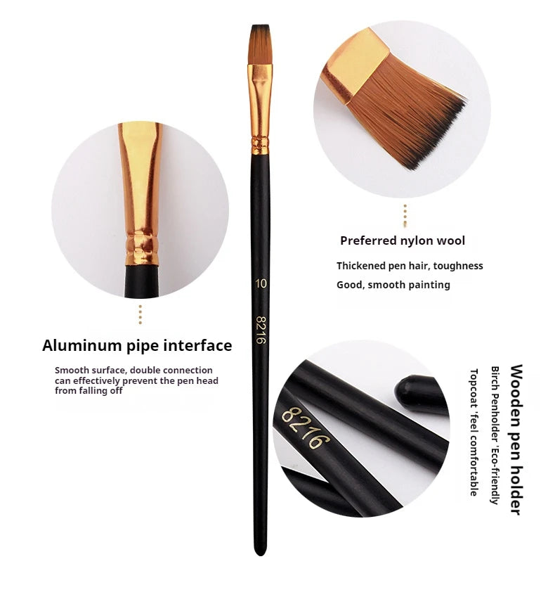 12 PCS Nylon Bristle Brush Set Watercolor Oil Acrylic