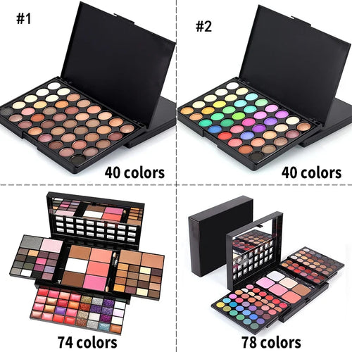 40/74/78-Color Glitter Eyeshadow Palette – Matte & Waterproof