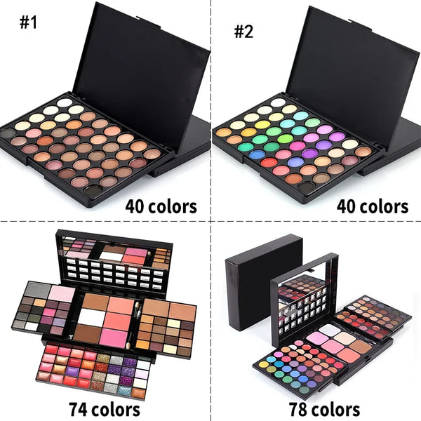 40/74/78-Color Glitter Eyeshadow Palette – Matte & Waterproof