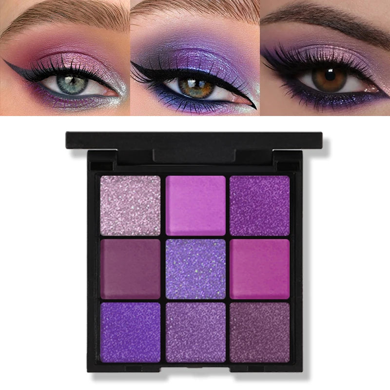 9-Grid Red Purple Eyeshadow Palette Long Lasting