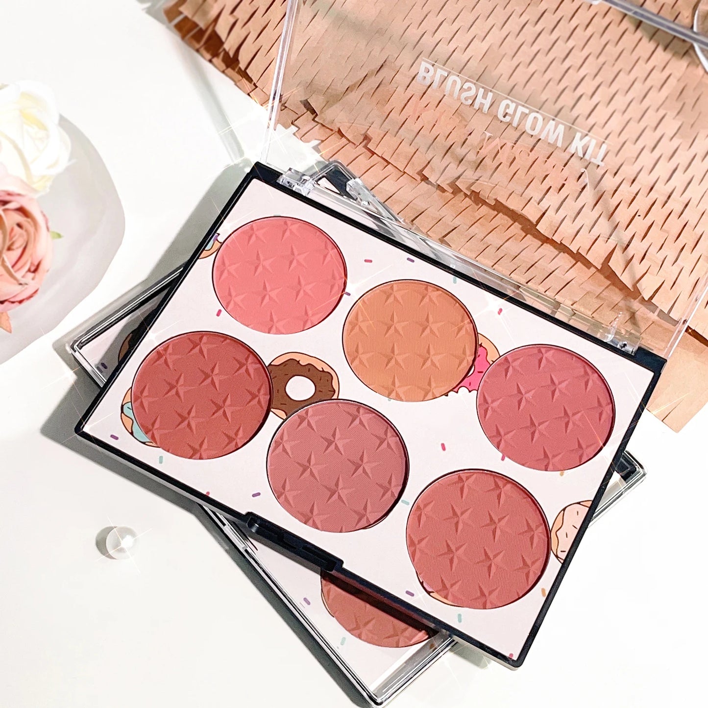Six-Color Blush Palette – Waterproof Matte & Pearl Shades