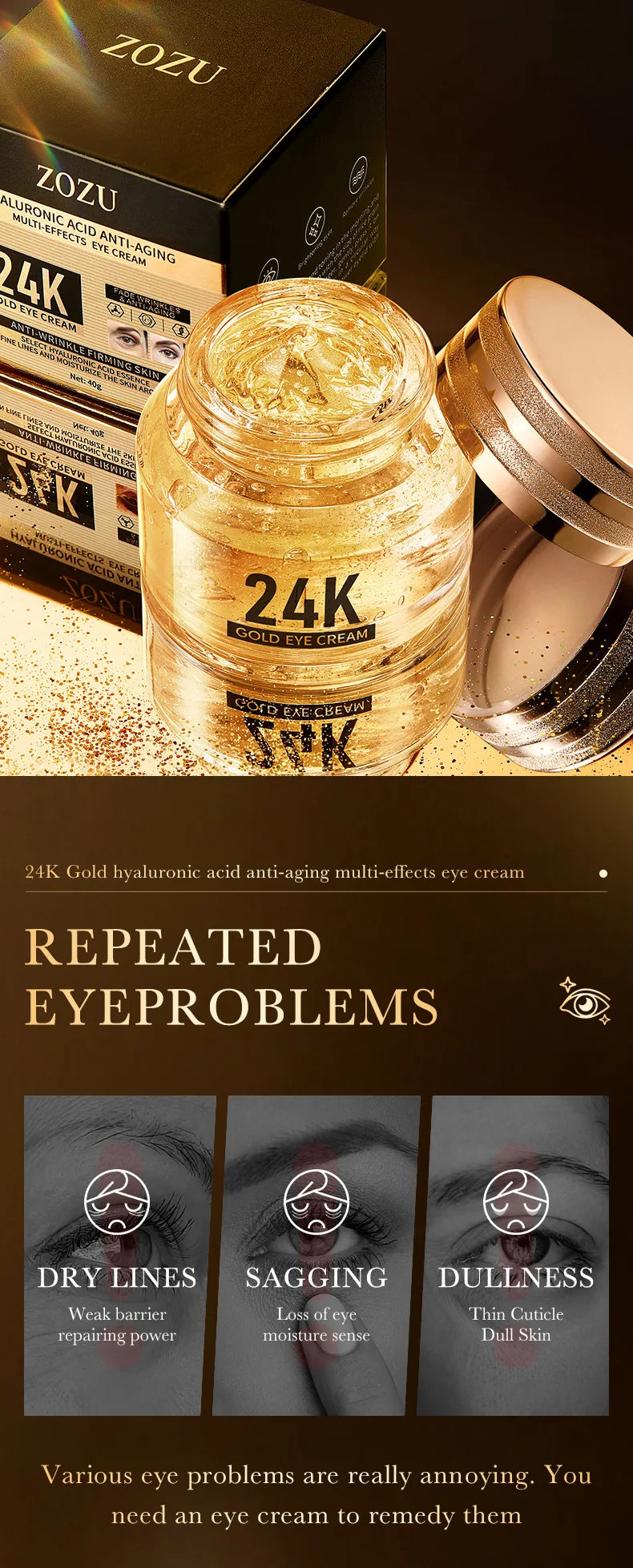 24k Gold Hyaluronic Acid Eye Cream Moisturizing