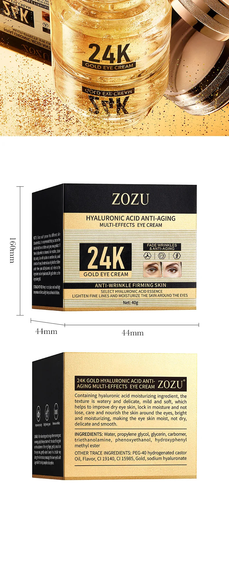 24k Gold Hyaluronic Acid Eye Cream Moisturizing