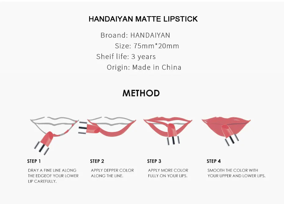 HANDAIYAN 12-Color Matte Velvet Lipstick – Long-Lasting & Waterproof