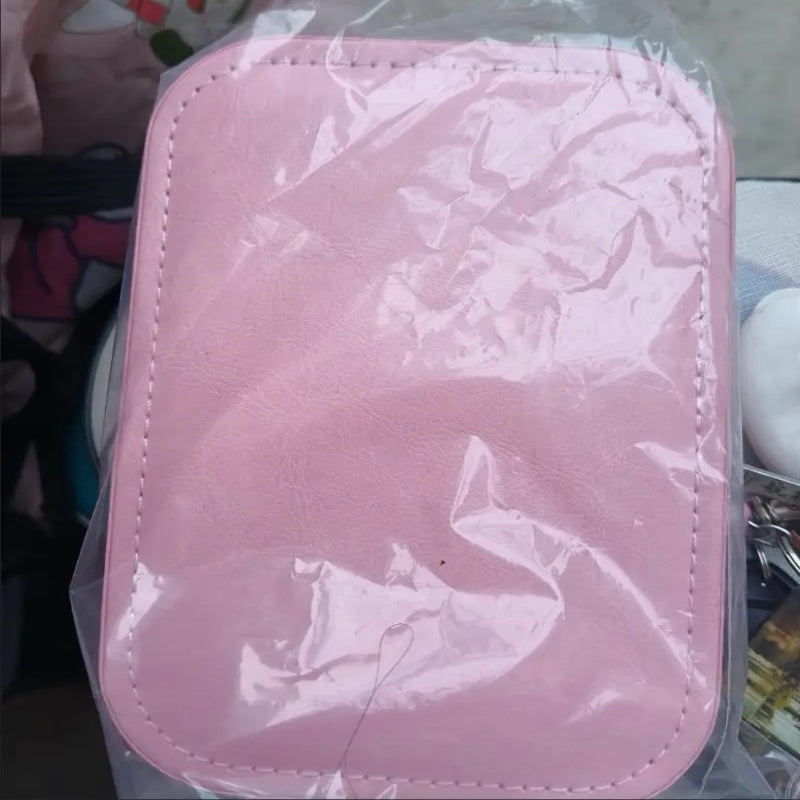 Compact Pink Leather LED Makeup Mirror Jewelry Organizer