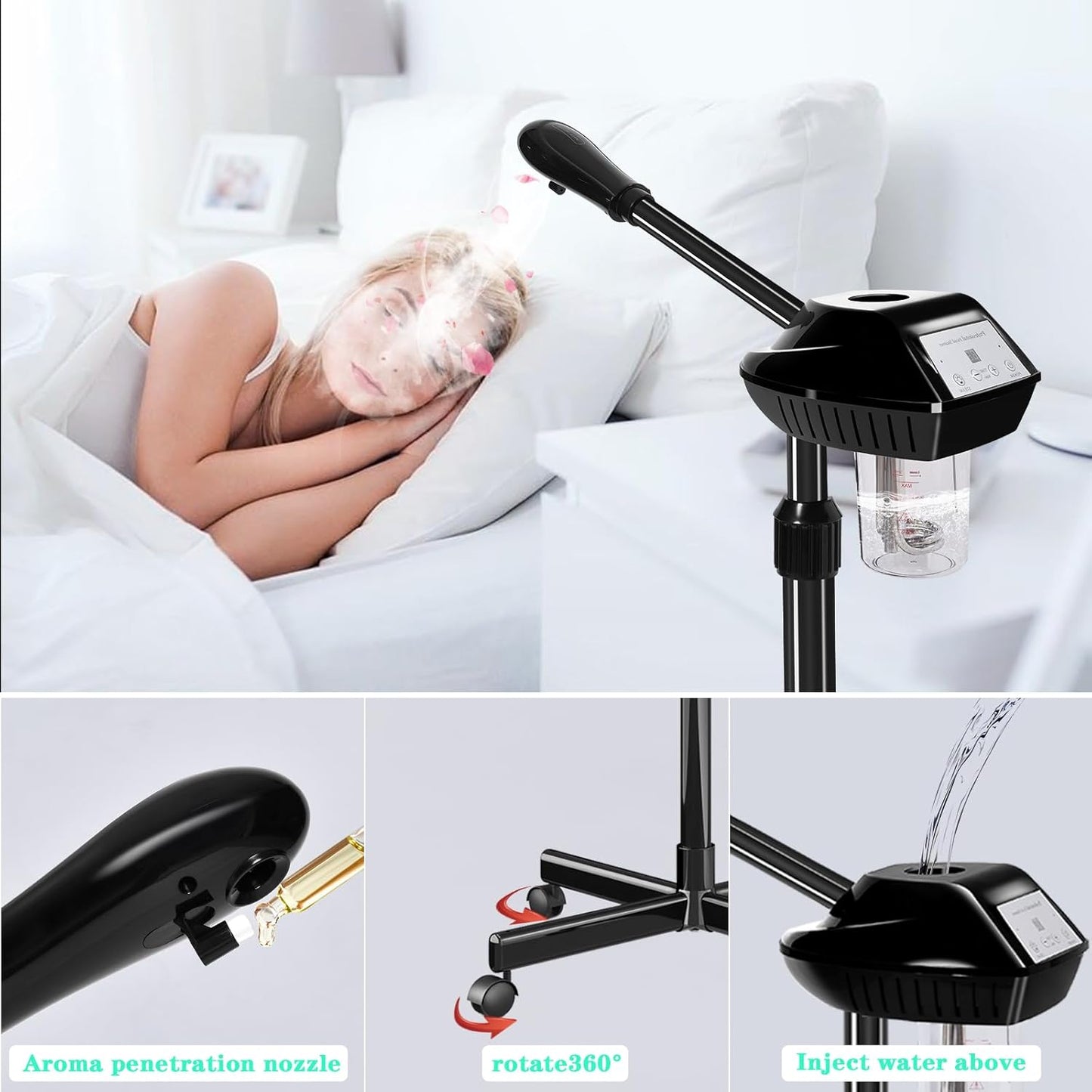 Professional Facial Steamer for Estheticians, Hot Mist & Timer Function, Ozone Facial Steamer on Wheels for Spa Beauty, Home Use
