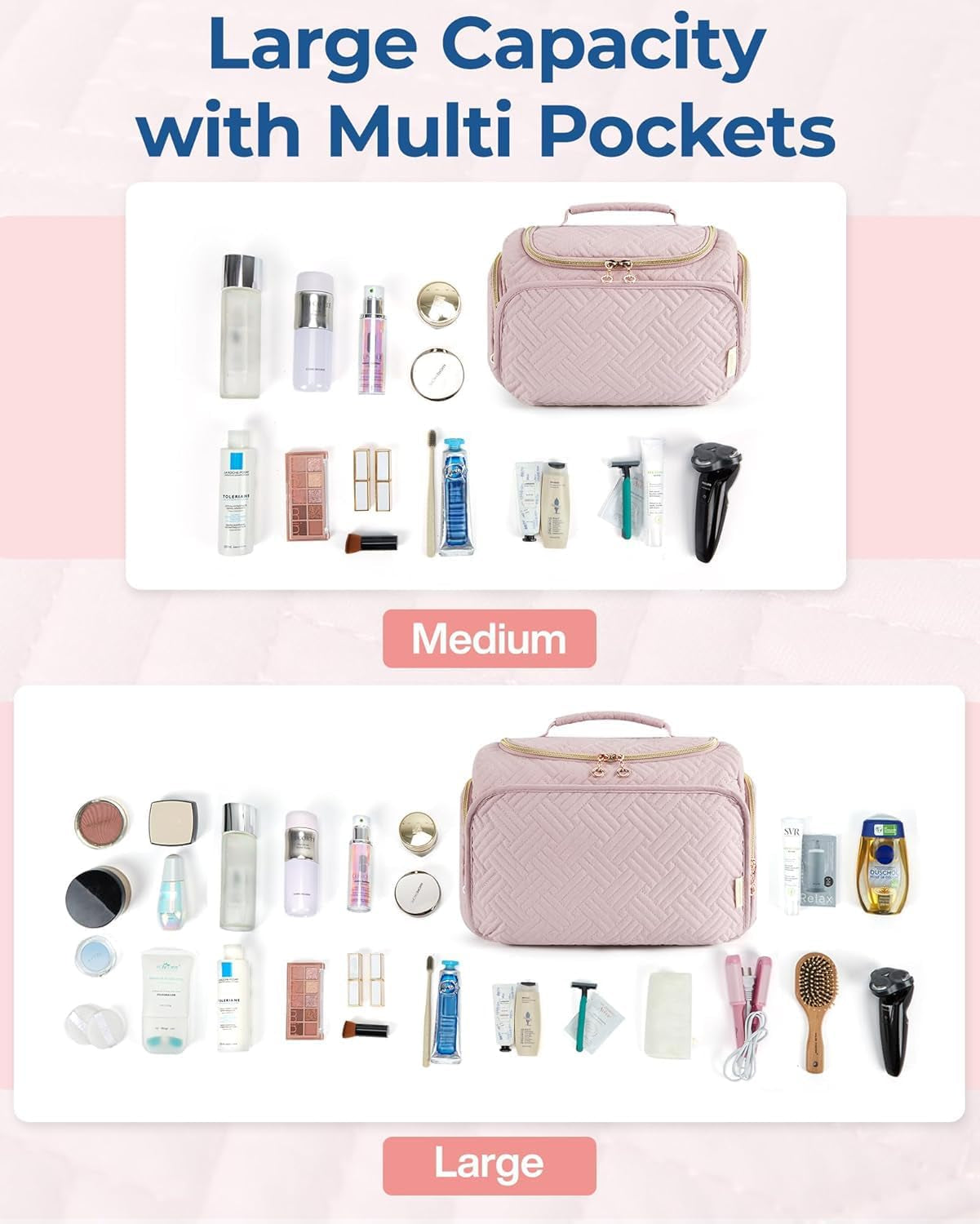 Travel Toiletry Bag, Large Wide-Open Travel Bag for Toiletries, Makeup Cosmetic Travel Bag with Handle