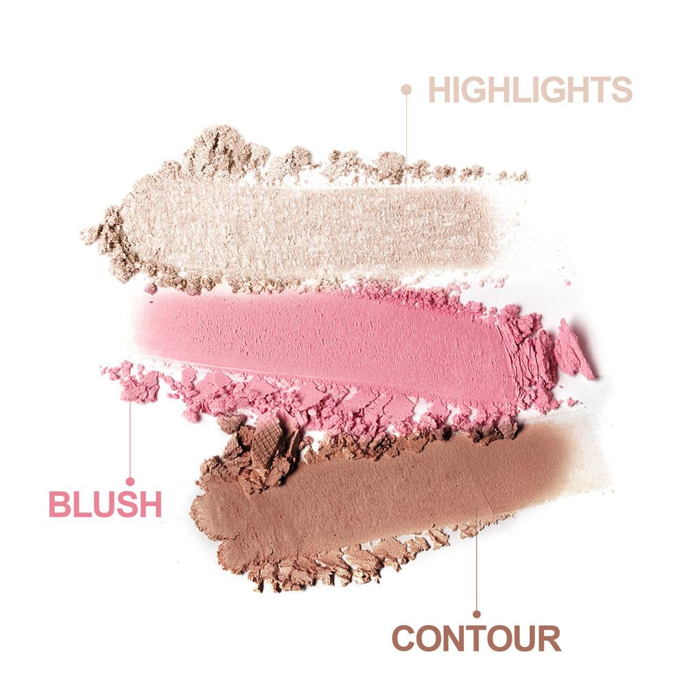 Blush and Highlighter Palette,3 in 1 Contour Palette,Cruelty-Free Matte Bronzer Powder,Women'S Brightening Pearlescent Highlighter,Eyeshadow Powder Makeup Set (03#)
