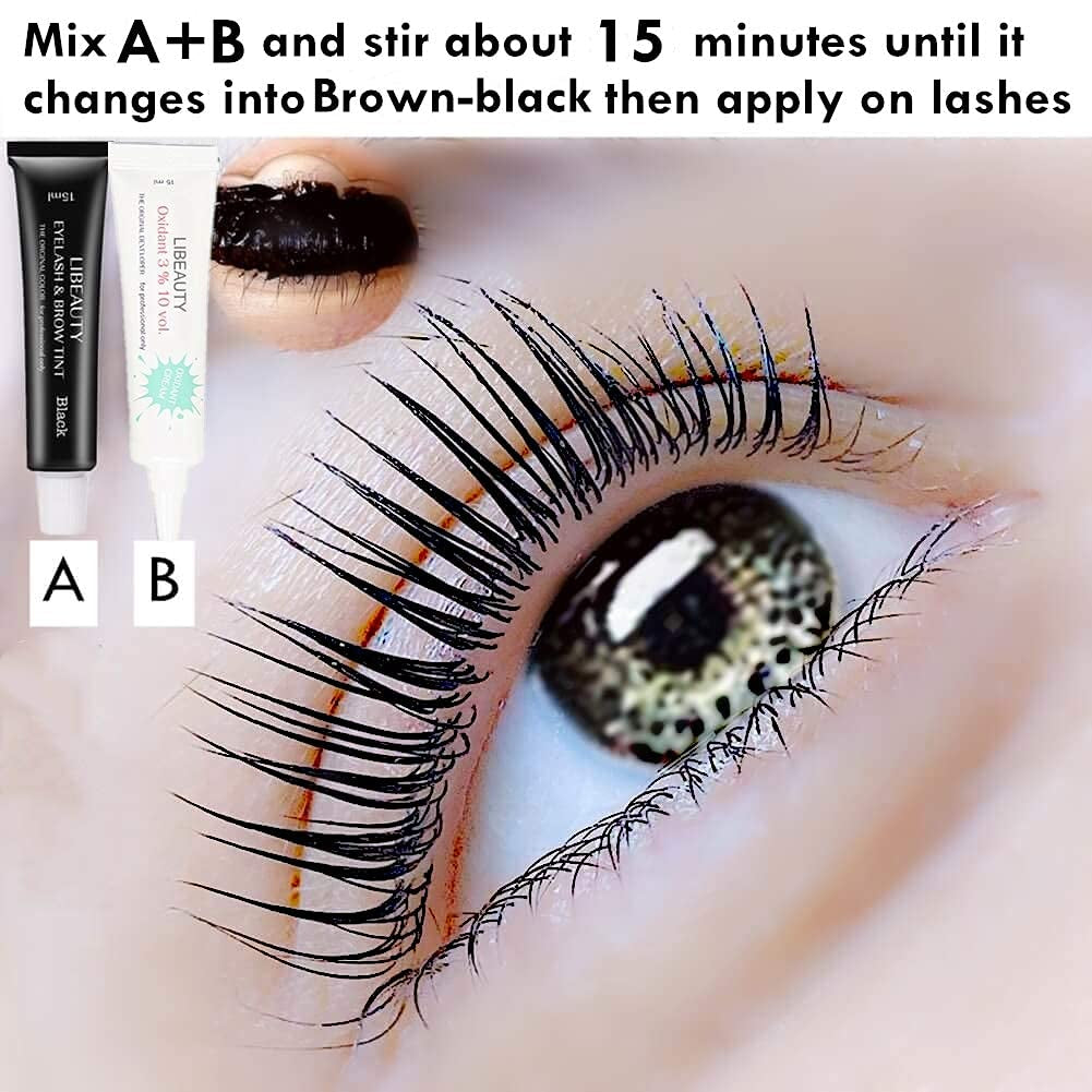 Lash Lift and Color Kit 4-In-1 with Brow Lamination & Perm - Professional Eyelash Set for Home DIY, Black Coloring Formula Creates Thicker Curled Lashes (Includes All Tools)
