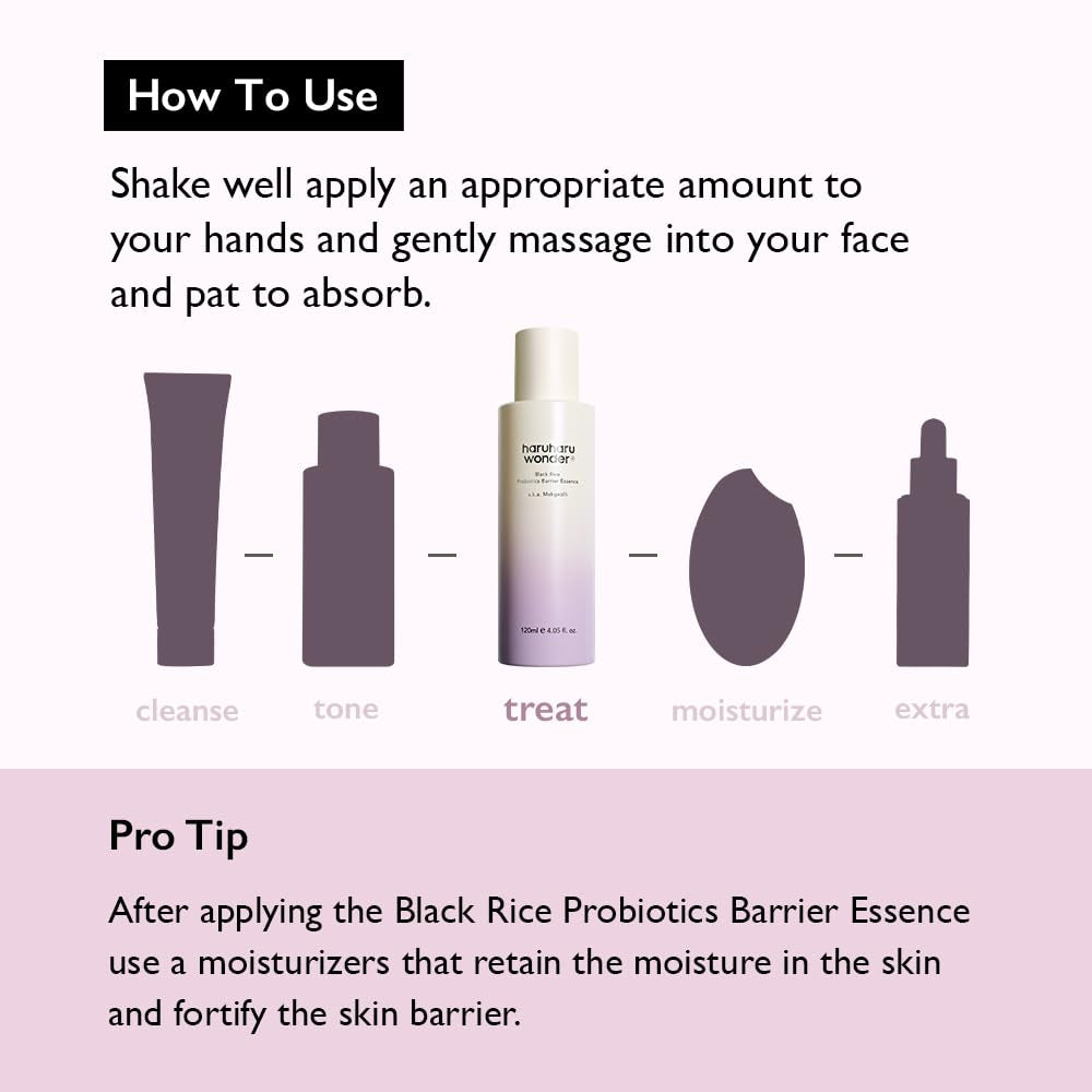 Wonder Black Rice Probiotics Barrier Essence 4.05 Fl. Oz., Essence Toner to Strengthen Skin Barrier with Ceramides, Fermented Ingredients, Milky Essence, Moisturizing, Plumping