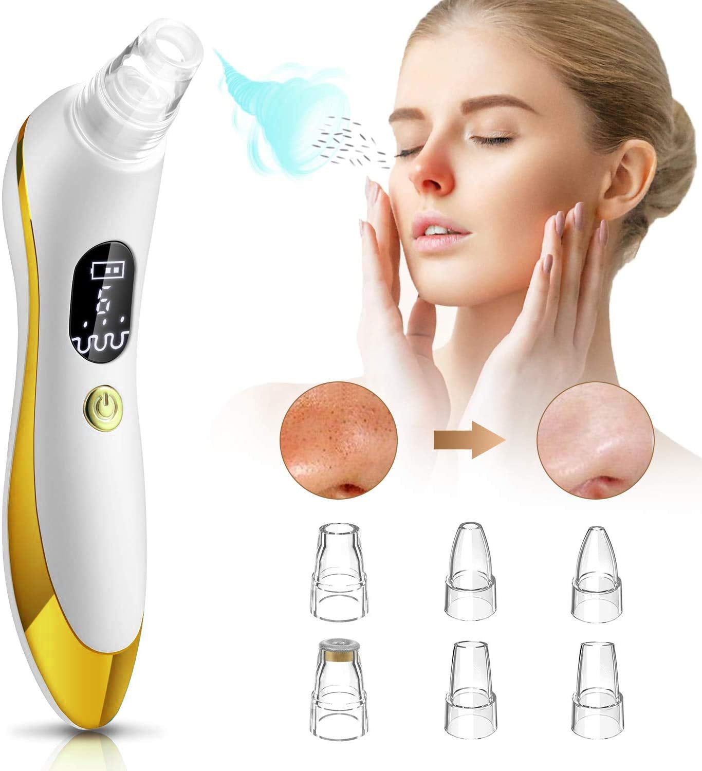 Blackhead Remover Vacuum,  2020 Newest Pore Cleaner Rechargeable 6 Levels Strong Suction Pore Vacuum and 6 Replacement Probes Electric Blackhead Comedone Extractor Acne Removal Tool for Nose Face
