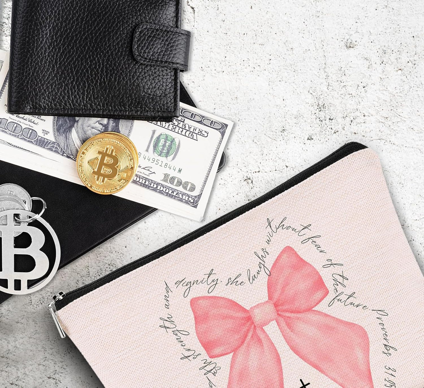 Christian Pink Bow Gifts for Women,Coquette Pink Bow Makeup Bag,Christian Gifts for Women,Inspirational Gifts Bible Verse Cosmetic Bags Zipper Pouch,Religious Gifts for Christian Woman
