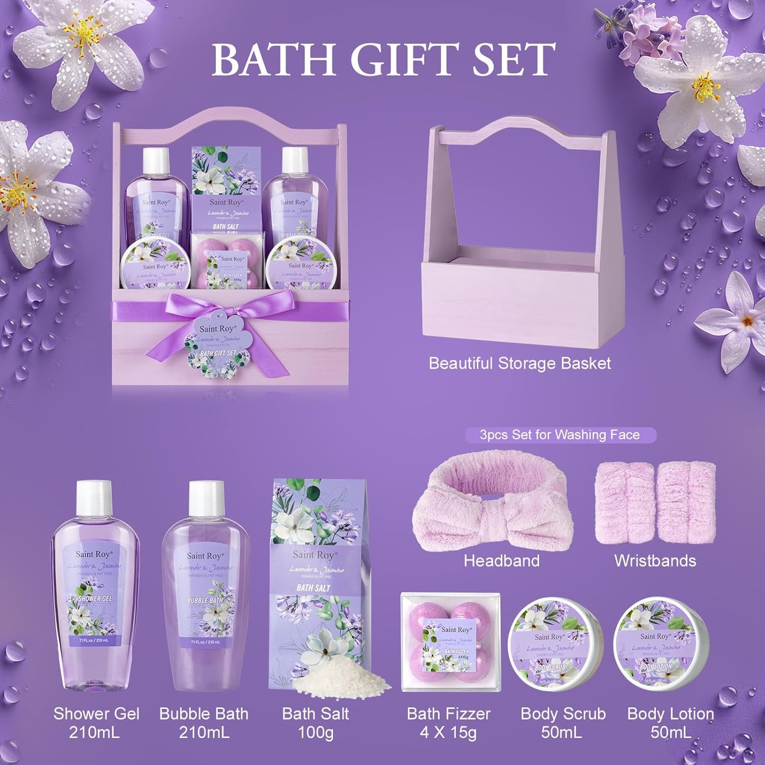 Luxury Lavender Jasmine Spa Gift Set for Mother's Day - 13-Piece Pampering Kit for Women, Ideal Get Well and Birthday Gifts