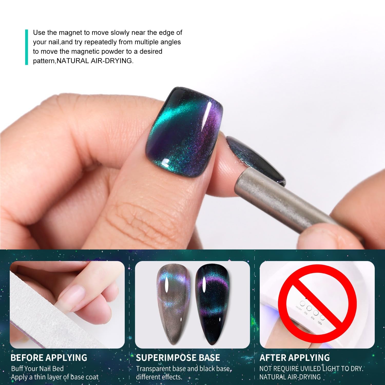 Cat Eye Nail Polish,Magnetic Effects with Chameleon Natural Air Drying Nail Art Salon Manicure Home(A02, 10ML)