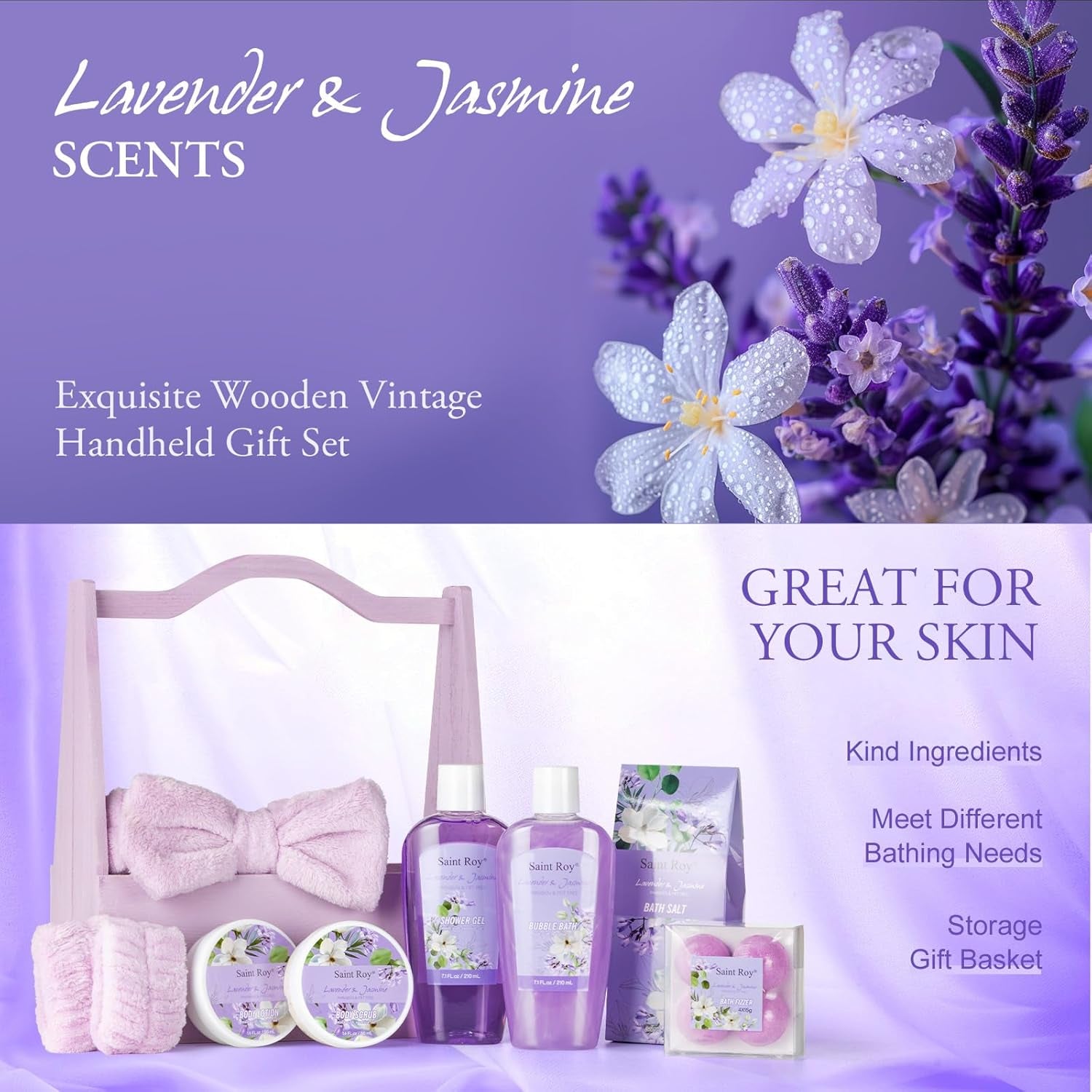 Luxury Lavender Jasmine Spa Gift Set for Mother's Day - 13-Piece Pampering Kit for Women, Ideal Get Well and Birthday Gifts