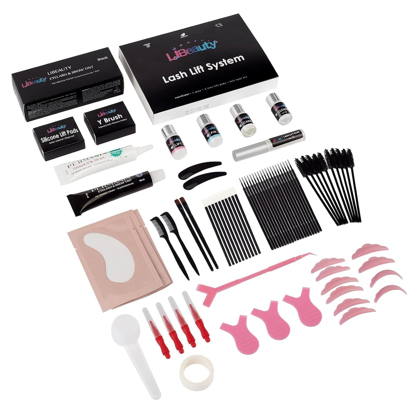 Lash Lift and Color Kit 4-In-1 with Brow Lamination & Perm - Professional Eyelash Set for Home DIY, Black Coloring Formula Creates Thicker Curled Lashes (Includes All Tools)