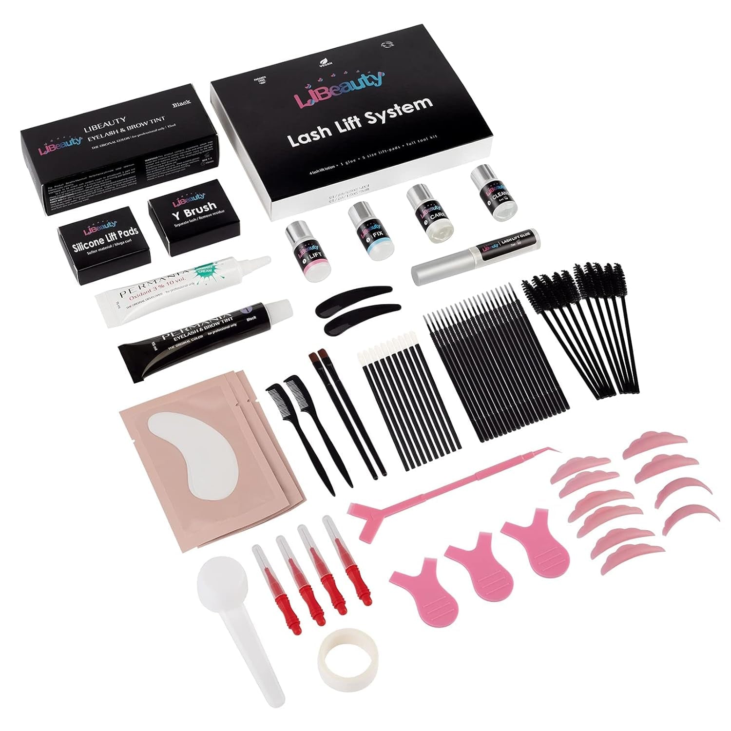 Lash Lift and Color Kit 4-In-1 with Brow Lamination & Perm - Professional Eyelash Set for Home DIY, Black Coloring Formula Creates Thicker Curled Lashes (Includes All Tools)