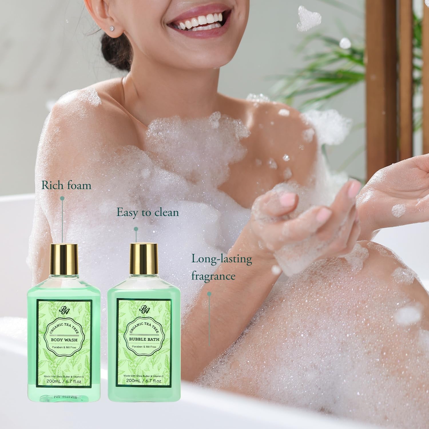 Luxury Spa Gift Set for Women - 15-Piece Tea Tree Scented Basket with Body Wash, Bubble Bath, Bath Soak, and Manicure Set - Ideal Birthday and Mother's Day Gift for Her