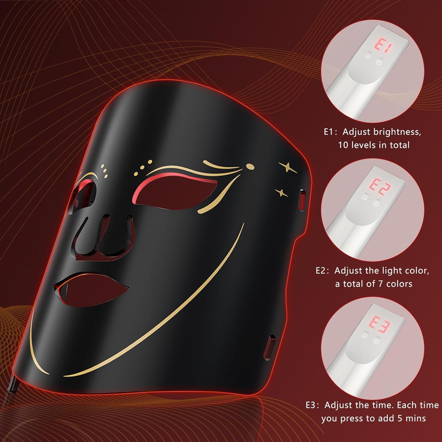 Red Light Mask, Led Mask Light for Face & Neck, Near-Infrared 850Nm & 630Nm Red Therapy Device for Face, Portable & Rechargeable Skincare Tool