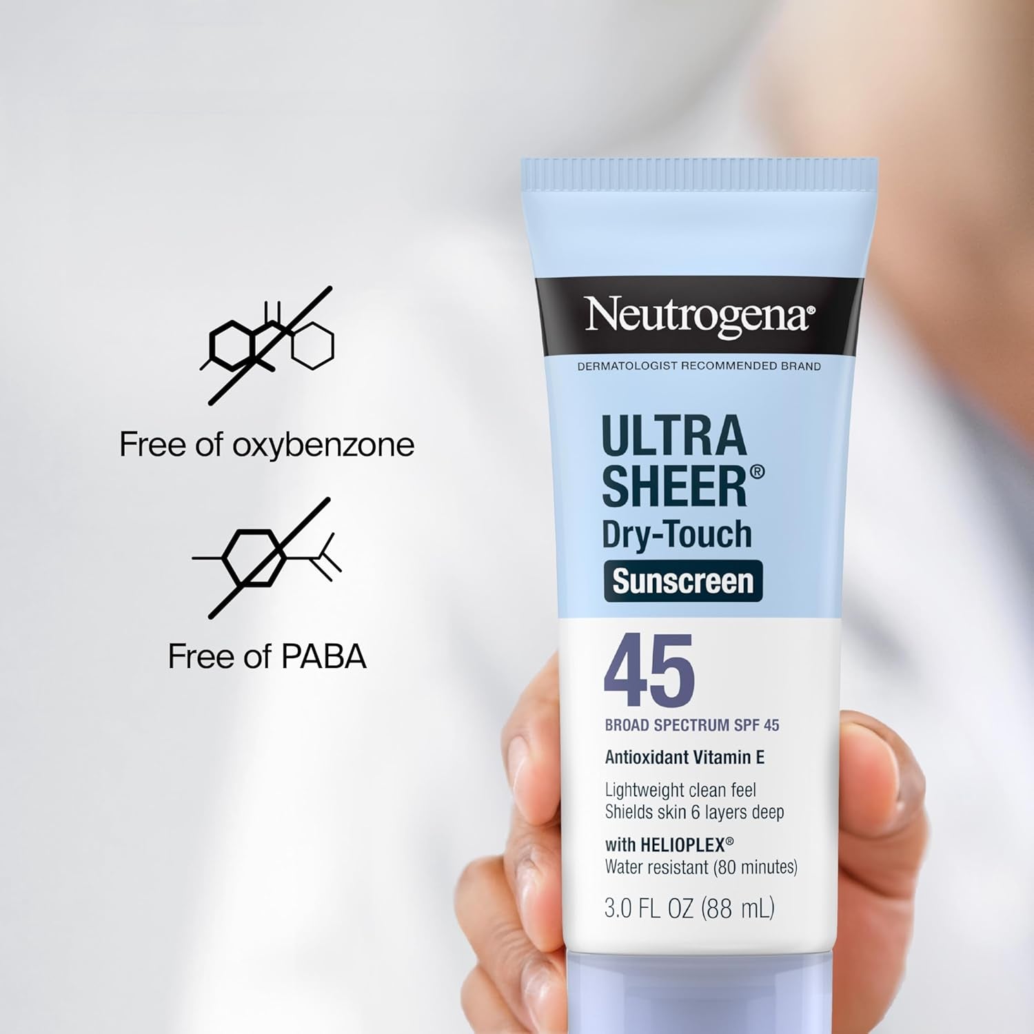 Ultra Sheer Dry-Touch Sunscreen for Face & Body, SPF 45 Broad Spectrum UVA/UVB Protection, Lightweight Water Resistant & Non-Greasy, Travel Size Sunscreen, 3 Fl. Oz 2 Pack