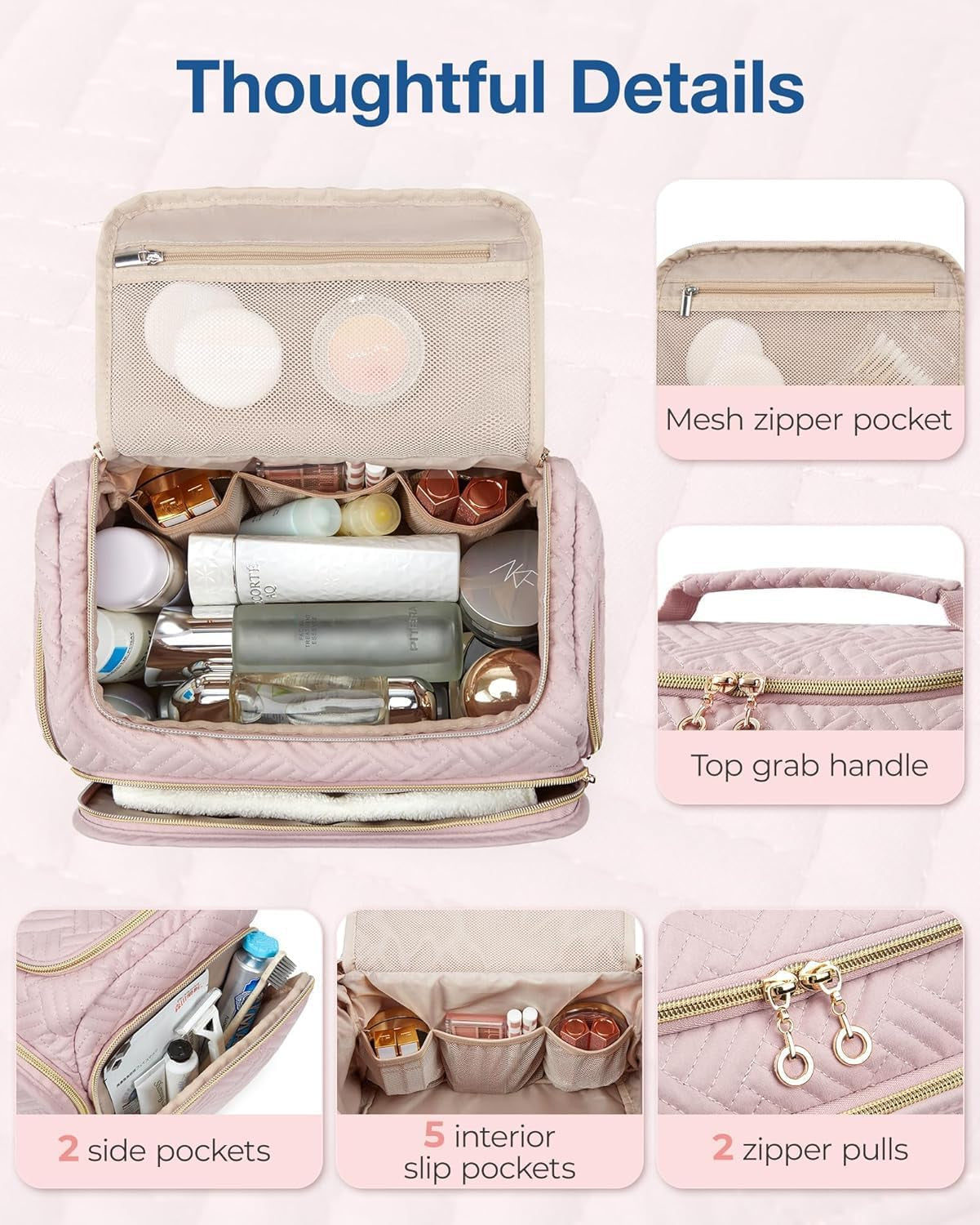 Travel Toiletry Bag, Large Wide-Open Travel Bag for Toiletries, Makeup Cosmetic Travel Bag with Handle