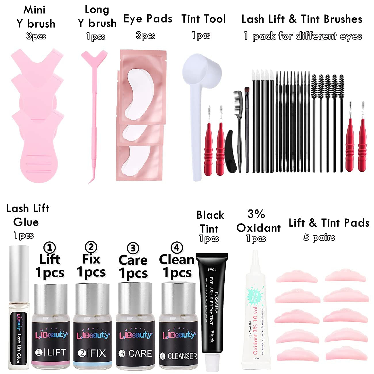 Lash Lift and Color Kit 4-In-1 with Brow Lamination & Perm - Professional Eyelash Set for Home DIY, Black Coloring Formula Creates Thicker Curled Lashes (Includes All Tools)