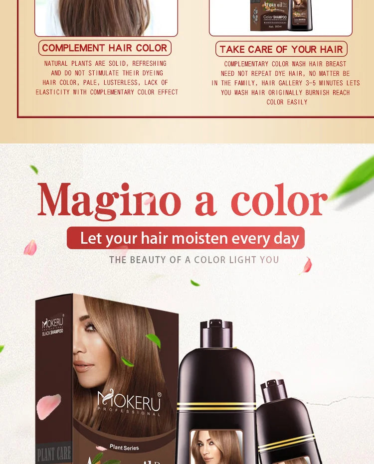 Mokeru Natural Brown Hair Color Shampoo – Long-Lasting Permanent Dye