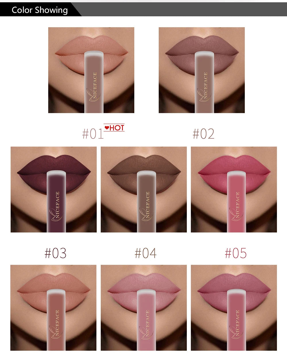 NICEFACE Hot Color Lip Gloss – Waterproof Matte & Long-Lasting