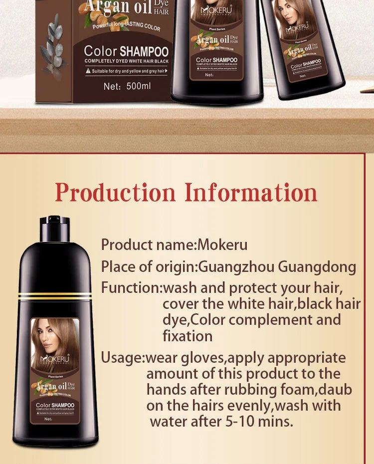 Mokeru Natural Brown Hair Color Shampoo – Long-Lasting Permanent Dye