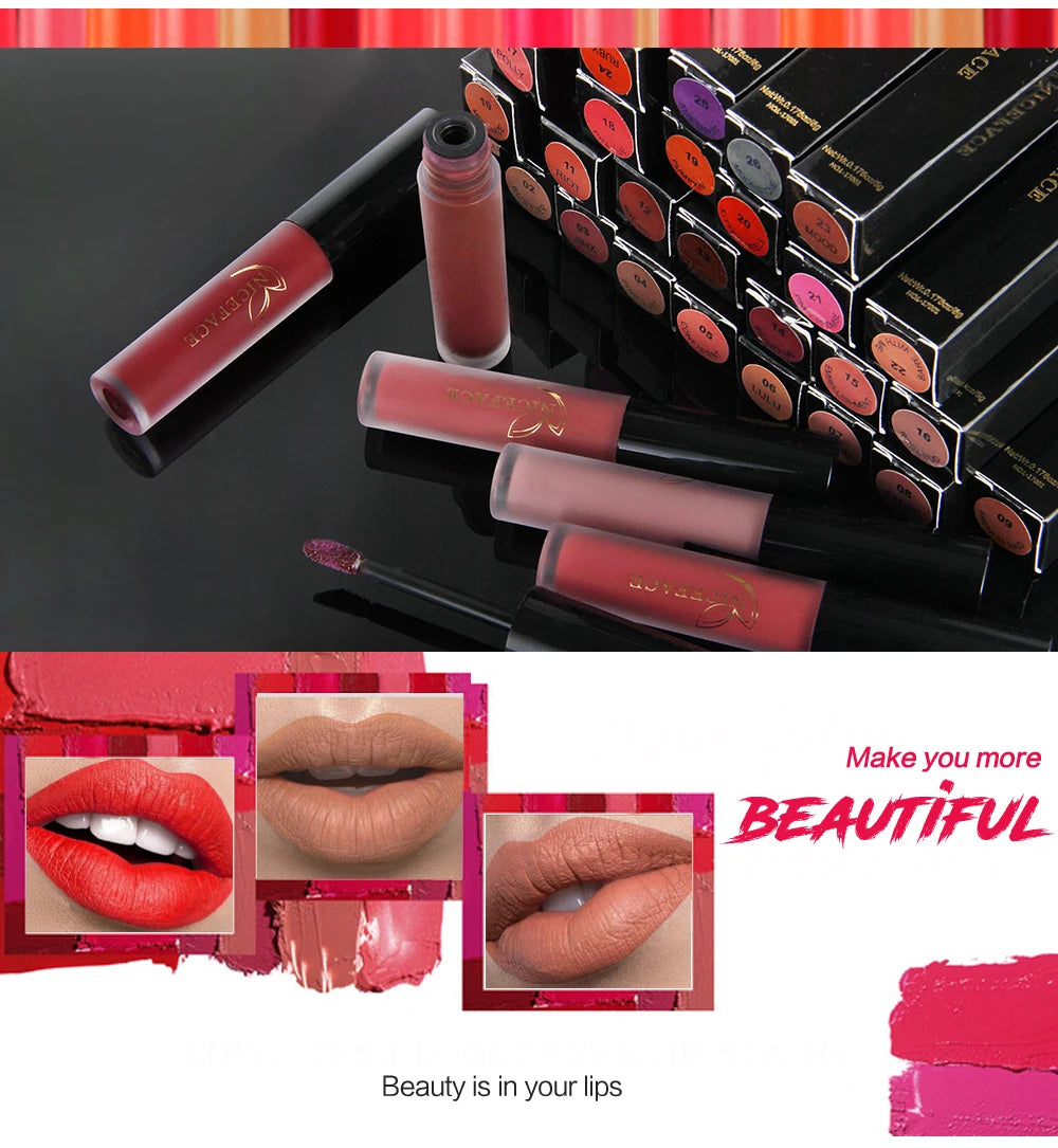NICEFACE Hot Color Lip Gloss – Waterproof Matte & Long-Lasting