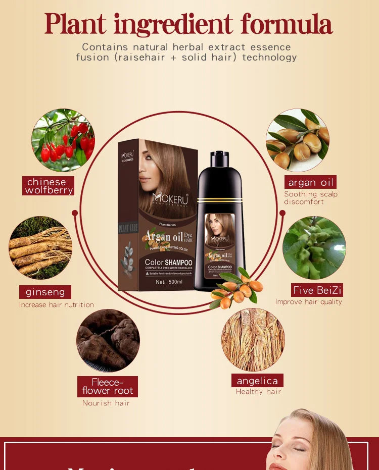 Mokeru Natural Brown Hair Color Shampoo – Long-Lasting Permanent Dye