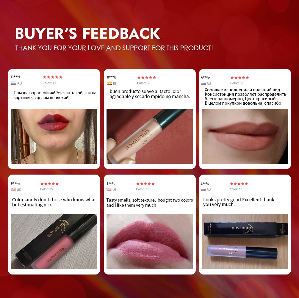 NICEFACE Hot Color Lip Gloss – Waterproof Matte & Long-Lasting