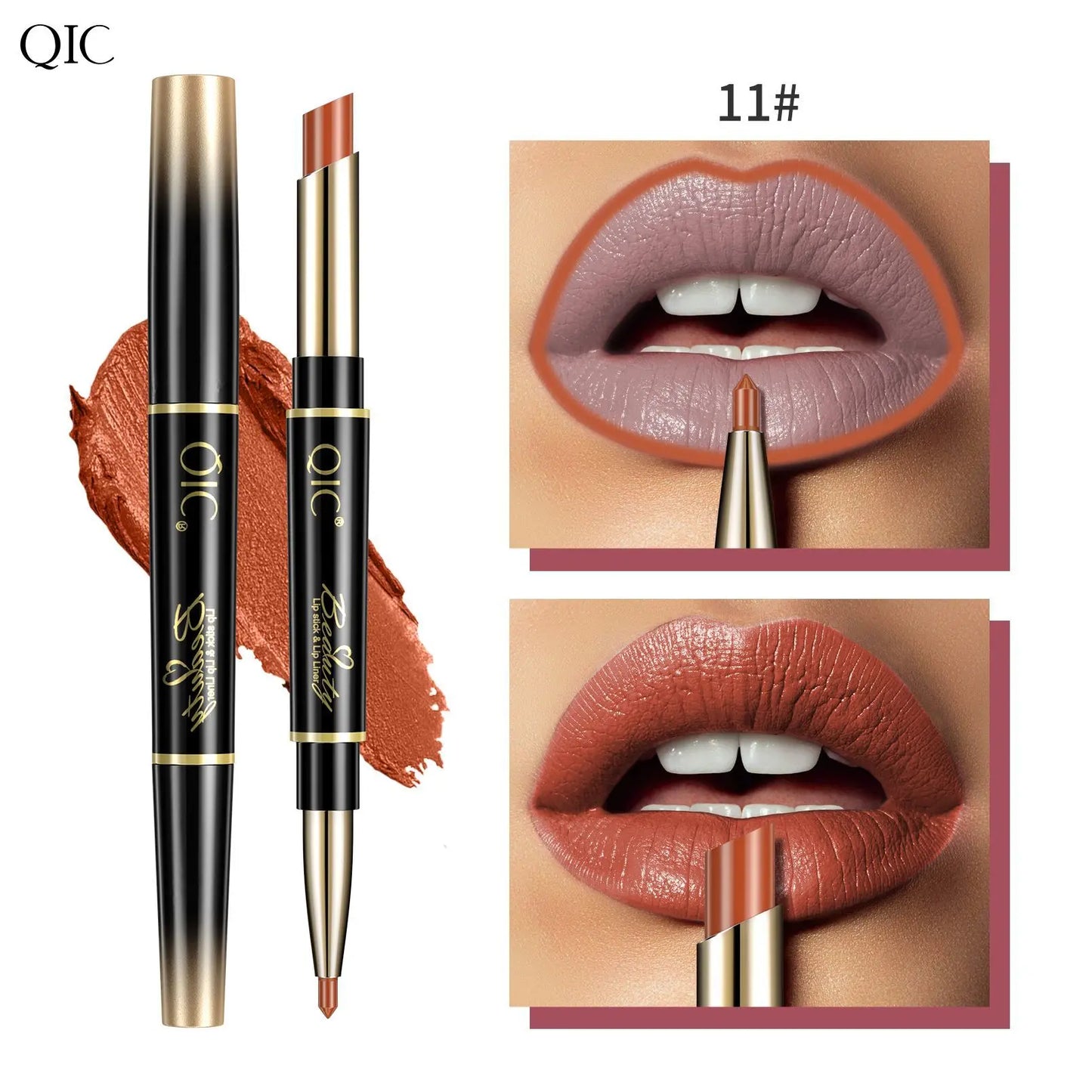 2-in-1 Waterproof Lip Liner & Nude Matte Lipstick – Double-Ended