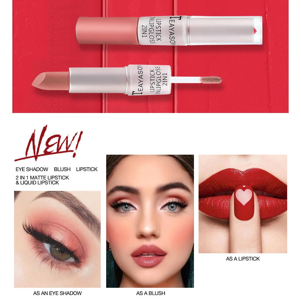 2-in-1 Pink Lipstick & Lip Gloss – Waterproof, Long-Lasting