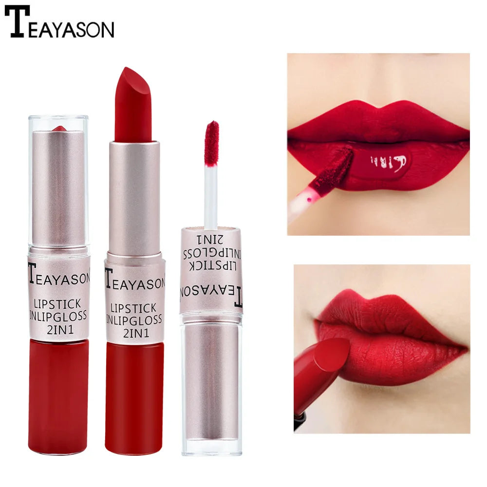 2-in-1 Pink Lipstick & Lip Gloss – Waterproof, Long-Lasting