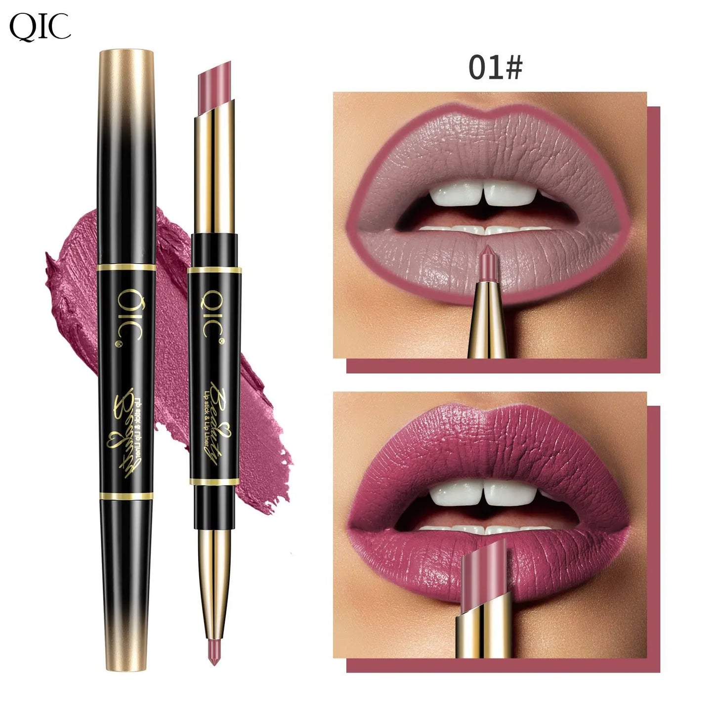 2-in-1 Waterproof Lip Liner & Nude Matte Lipstick – Double-Ended