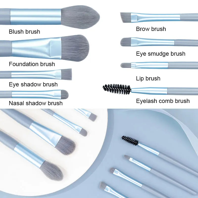 8-Piece Travel Makeup Brush Set – Includes Bag