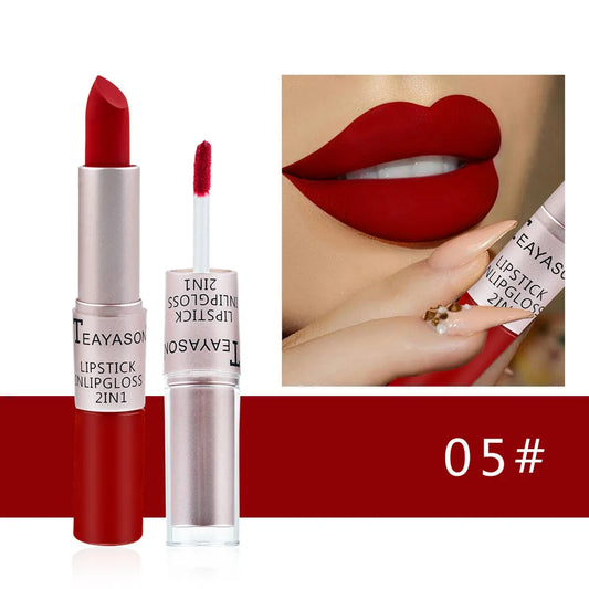 2-in-1 Pink Lipstick & Lip Gloss – Waterproof, Long-Lasting
