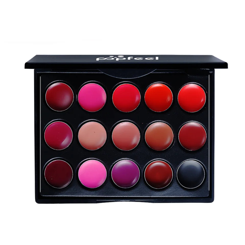 POPFEEL 15-Color Lipstick Palette – Long-Lasting & Korean Cosmetics