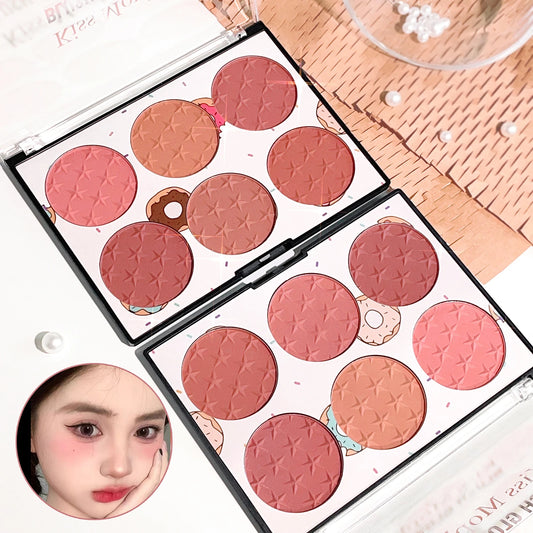 Six-Color Blush Palette – Waterproof Matte & Pearl Shades