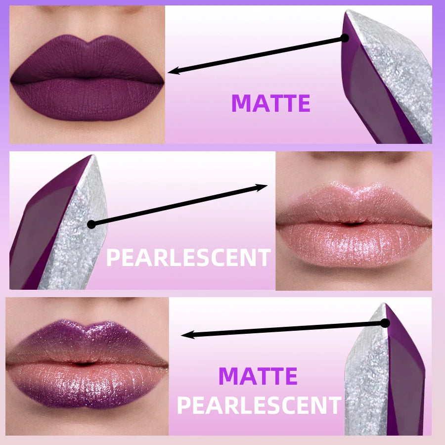 Purple Glitter Two-Tone Lipstick – Moisturizing & Long-Lasting