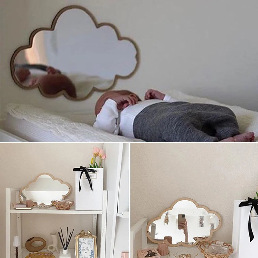 Cloud Shape Mirror Wooden Frame Acrylic Makeup