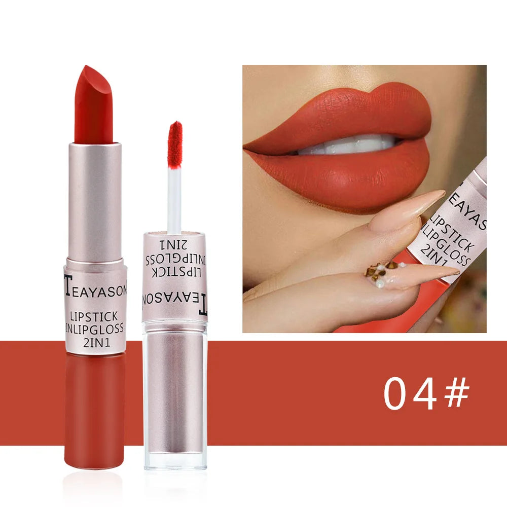2-in-1 Pink Lipstick & Lip Gloss – Waterproof, Long-Lasting