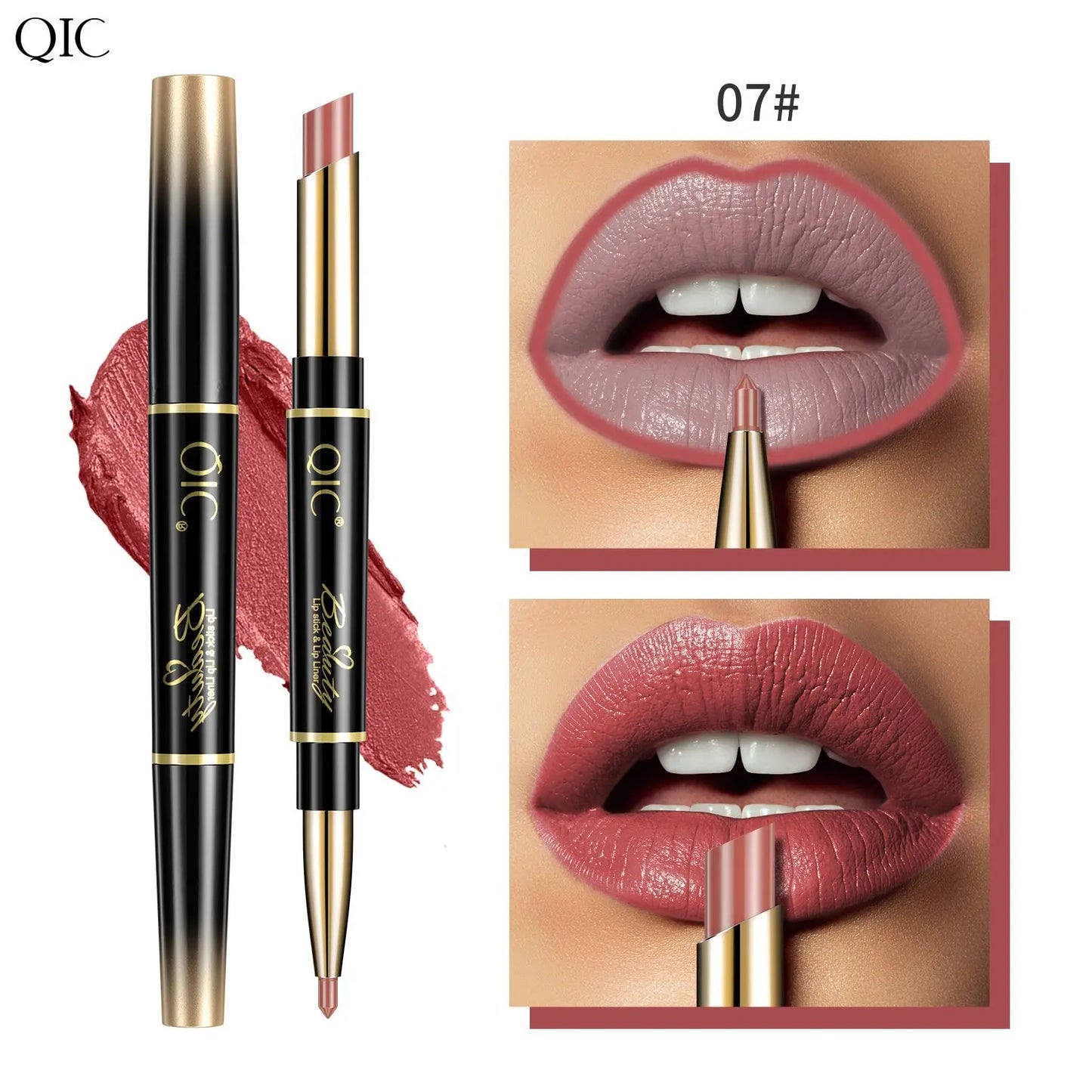 2-in-1 Waterproof Lip Liner & Nude Matte Lipstick – Double-Ended