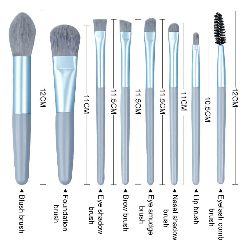 8-Piece Travel Makeup Brush Set – Includes Bag