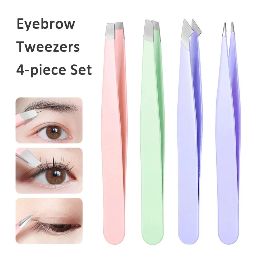 Set of 4 multicolored eyebrow tweezers