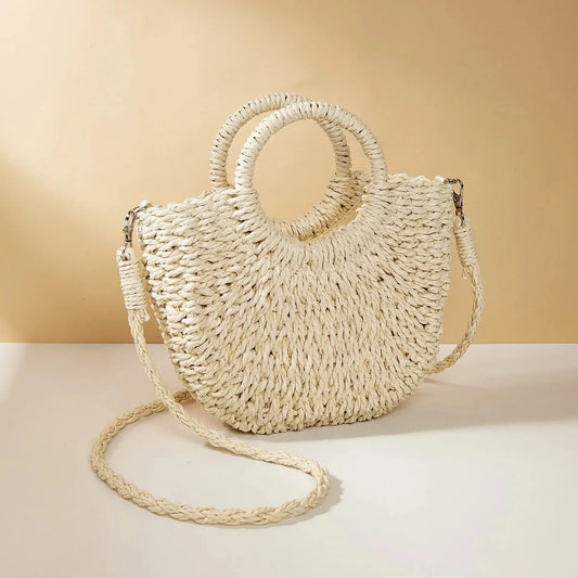 Handwoven Rattan Half-Moon Bag