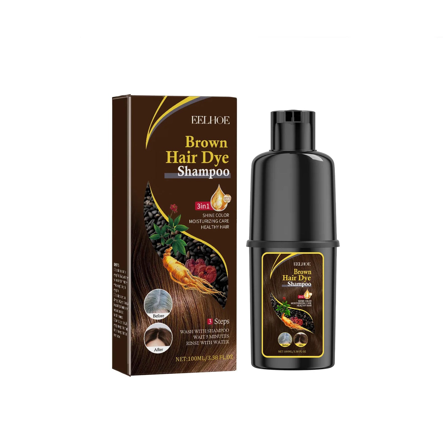 3-in-1 Hair Dyeing Shampoo – Black, Repair & Nourish Hair