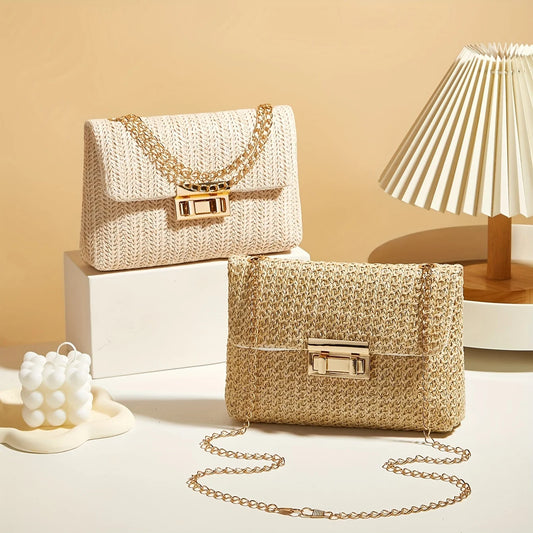 Woven straw shoulder bag